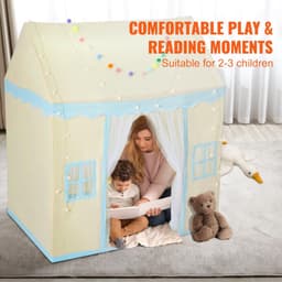 image-VEVOR Kids Play Tent, Kids Tent for Kids 1-5 Years Old, Toddler Tent with Mat and Tent Lamp, Tent for Kids with Windows for Indoor and Outdoor, Play House Castle Tent for Boys and Girls, Beige