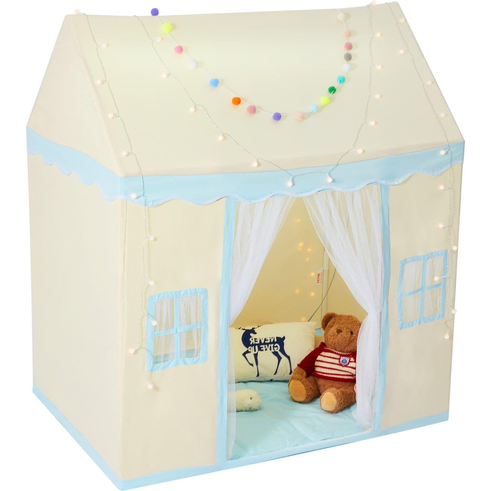 image-VEVOR Kids Play Tent, Kids Tent for Kids 1-5 Years Old, Toddler Tent with Mat and Tent Lamp, Tent for Kids with Windows for Indoor and Outdoor, Play House Castle Tent for Boys and Girls, Beige
