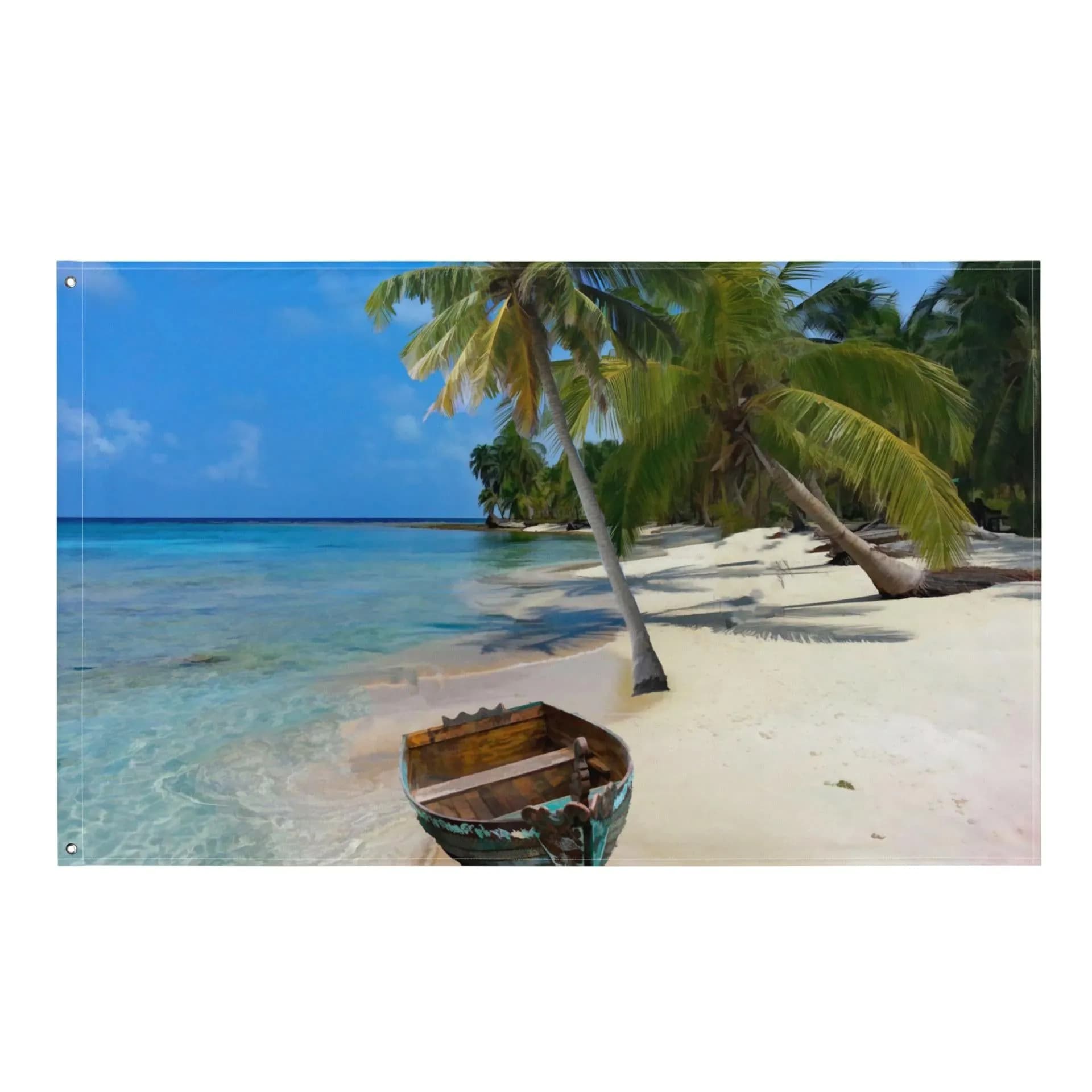 image-Coconut Trees Ocean Painting Flag Tapestry