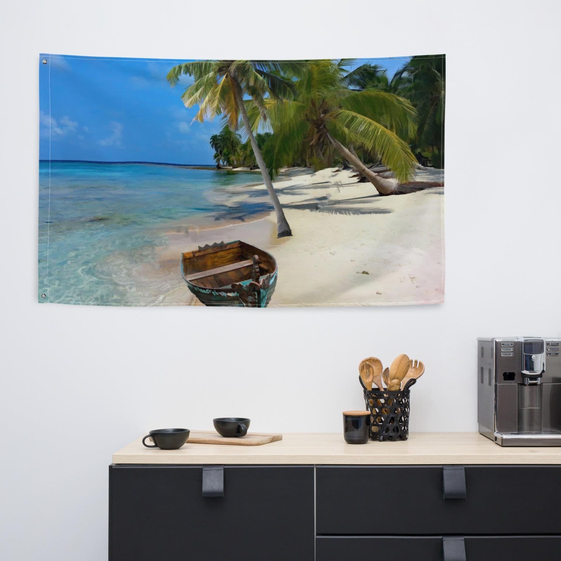 image-Coconut Trees Ocean Painting Flag Tapestry