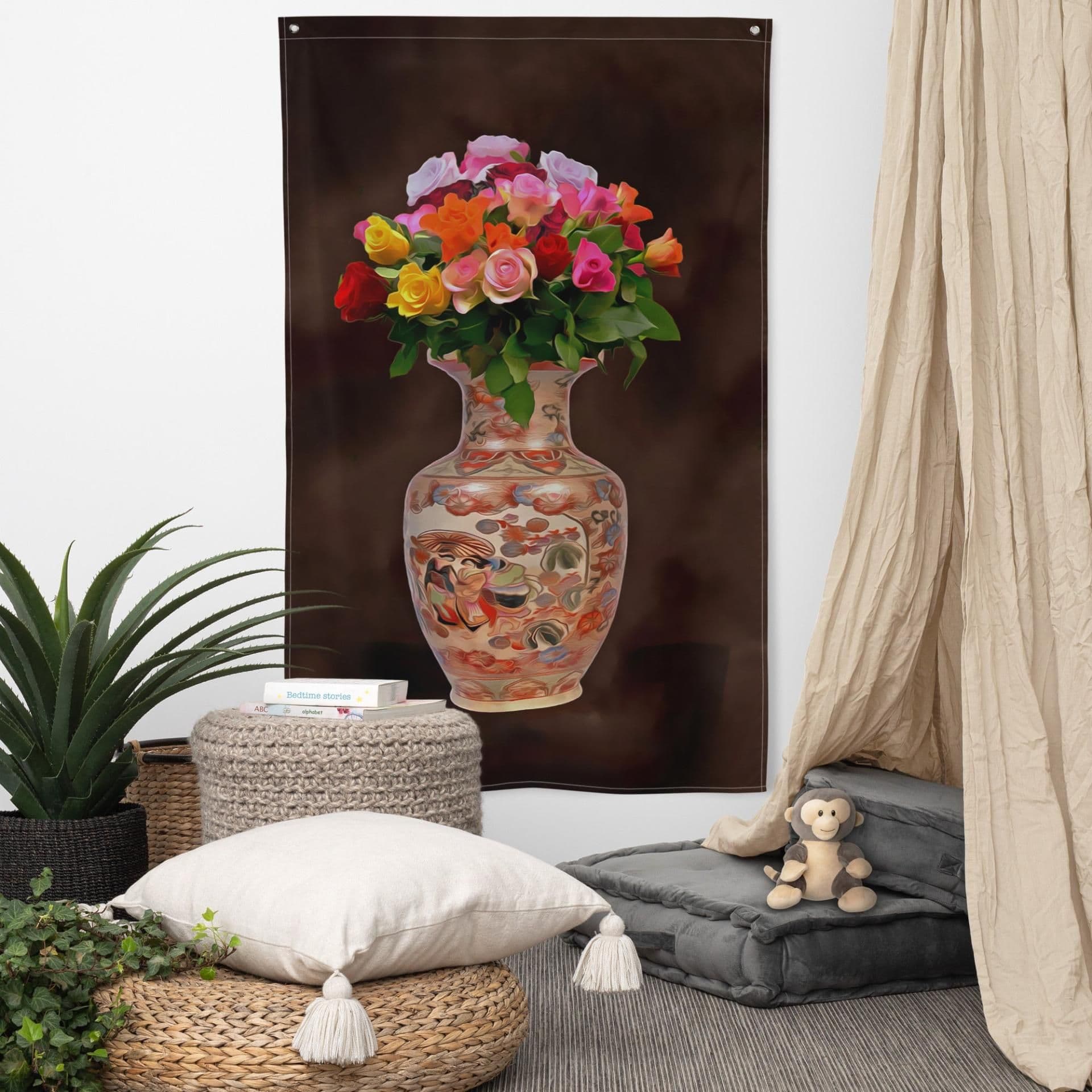 image-Multicolor Rose Painting Flag Tapestry