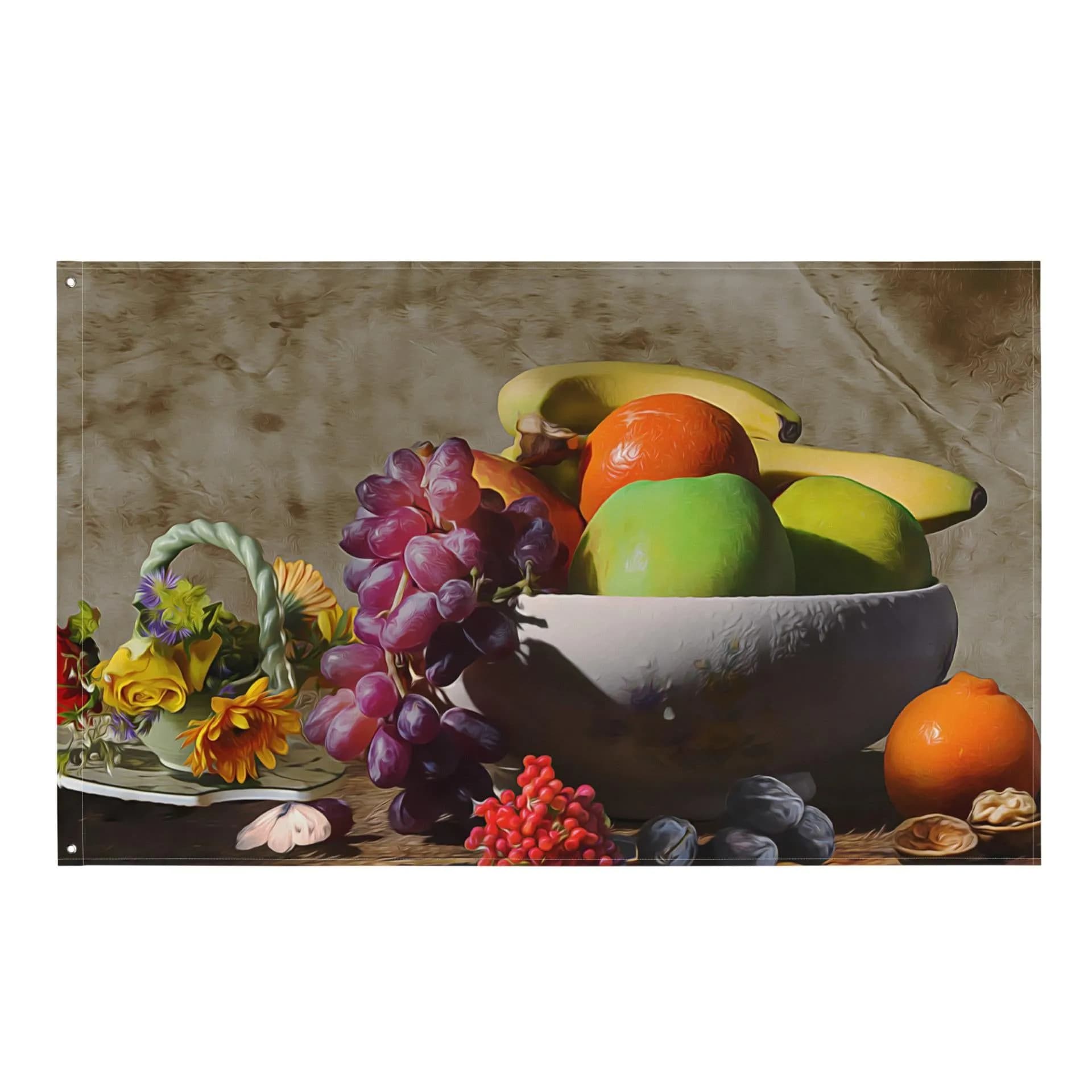 image-Fruit Bowl Still Life Painting Flag Tapestry