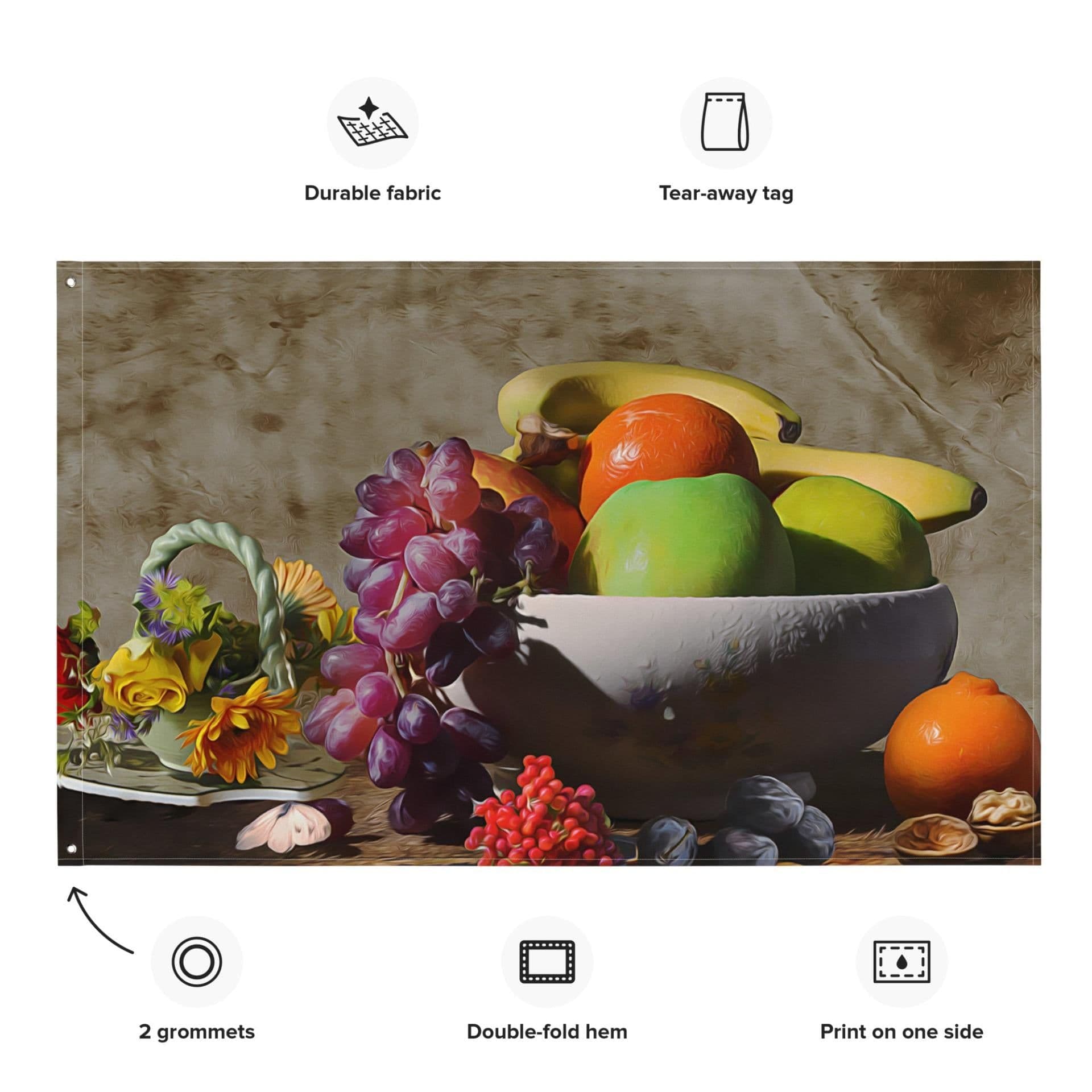 image-Fruit Bowl Still Life Painting Flag Tapestry