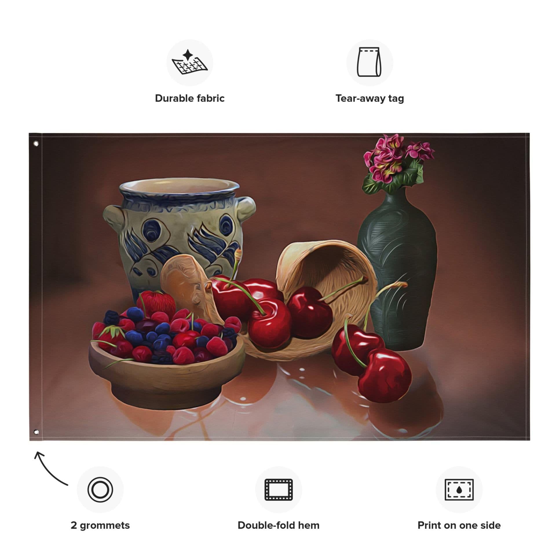 image-Cherry Still Life Painting Flag Tapestry