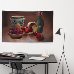 image-Cherry Still Life Painting Flag Tapestry