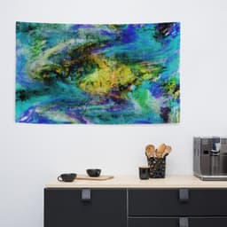 image-Yellow Blue Abstract Painting Flag Tapestry