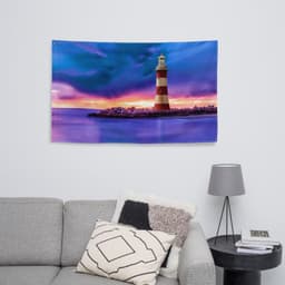 image-Lighthouse and Sea Painting Flag Tapestry