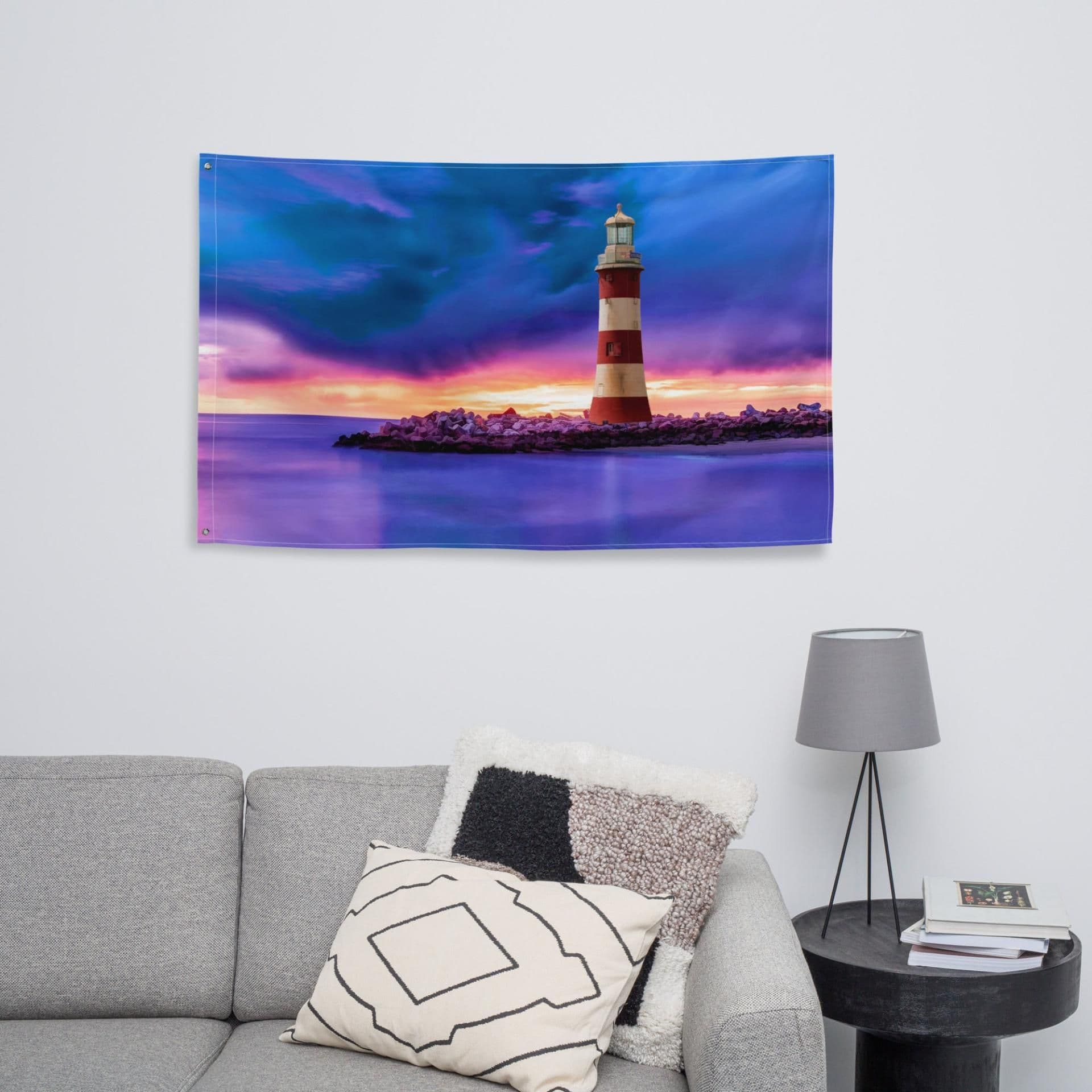 image-Lighthouse and Sea Painting Flag Tapestry