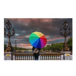 image-Glimpse of Eiffel Tower Painting Flag Tapestry