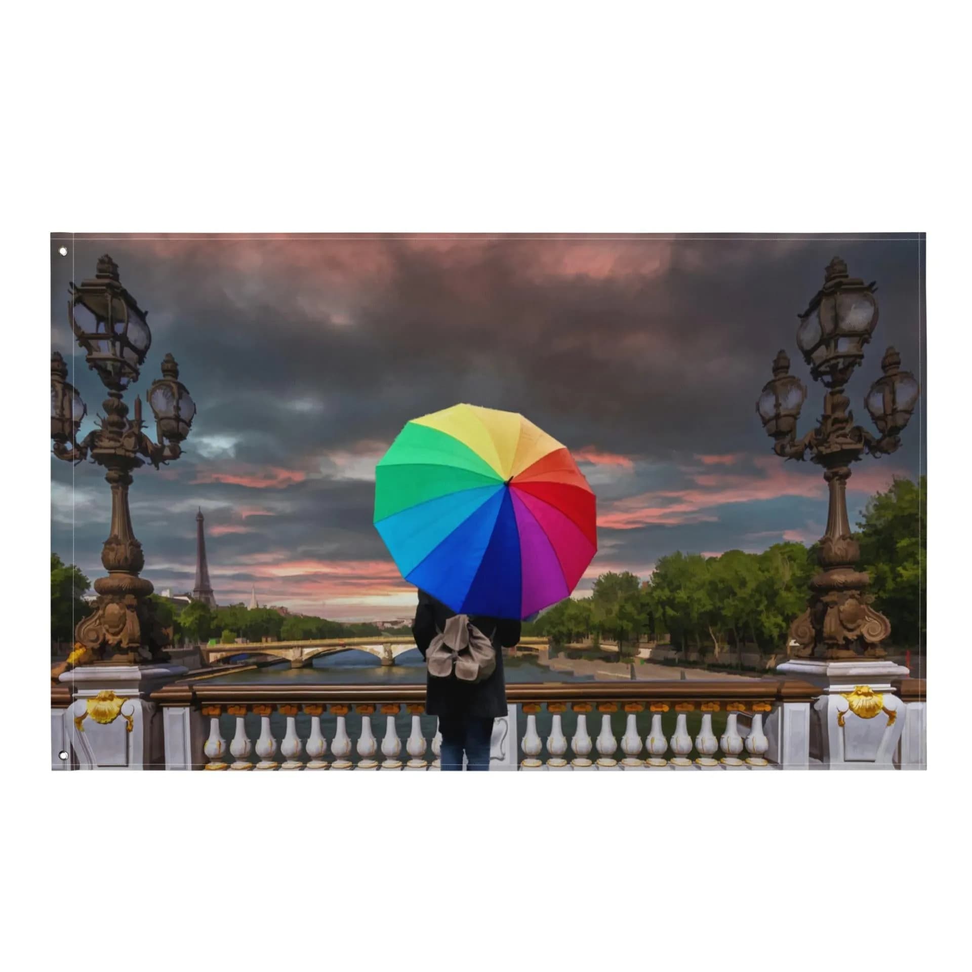 image-Glimpse of Eiffel Tower Painting Flag Tapestry