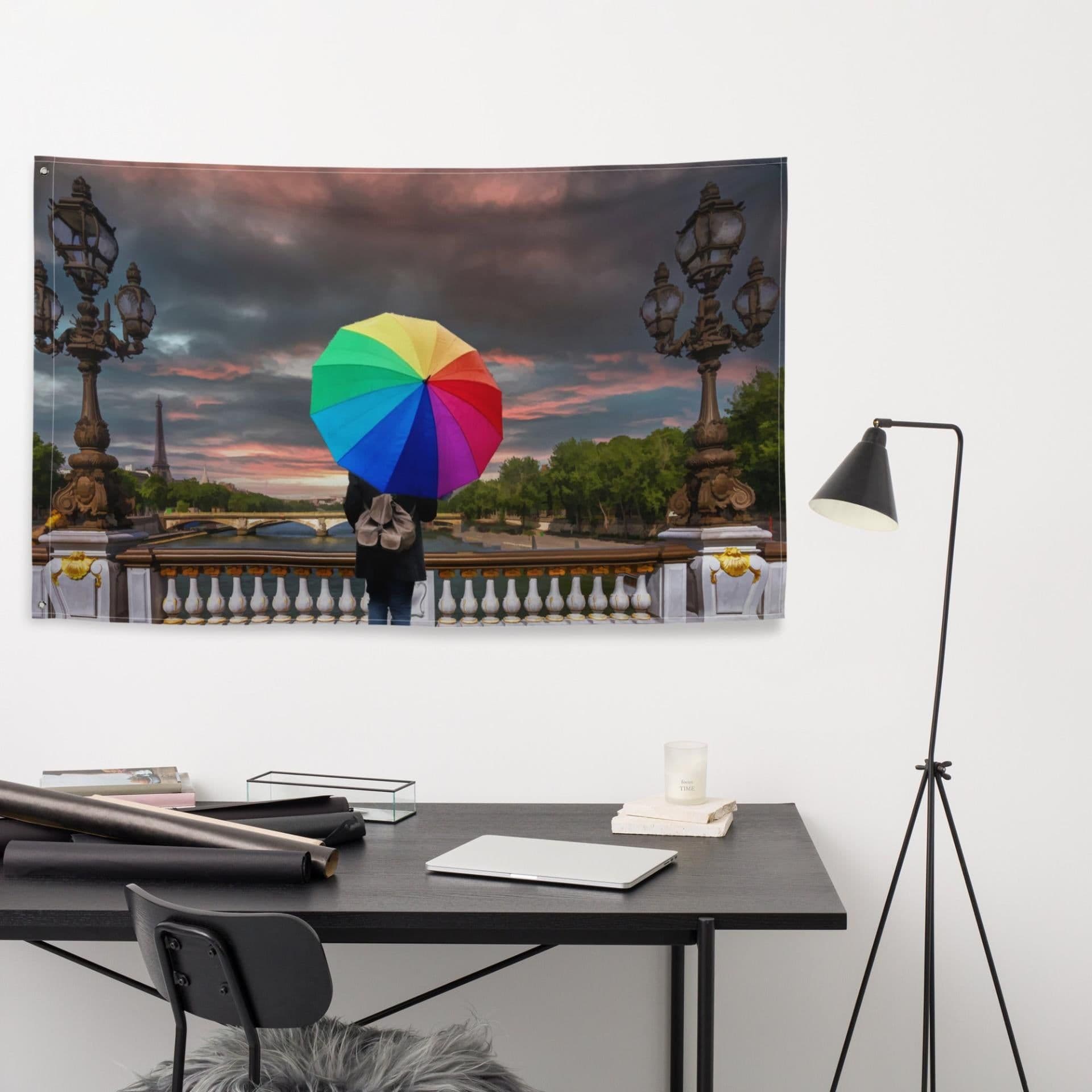 image-Glimpse of Eiffel Tower Painting Flag Tapestry