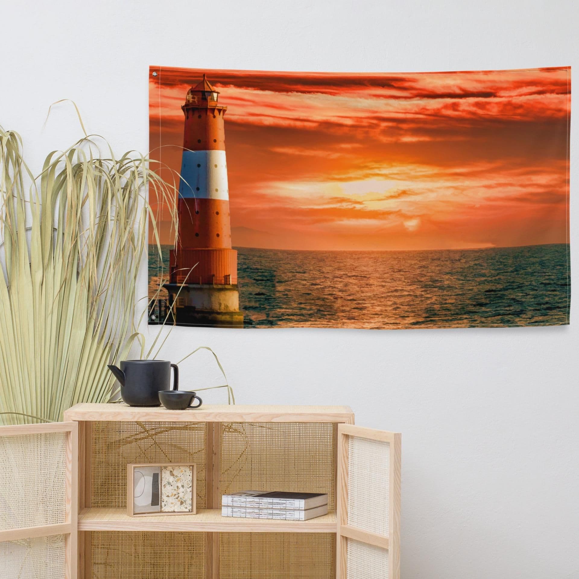 image-Sea Lighthouse Painting Flag Tapestry