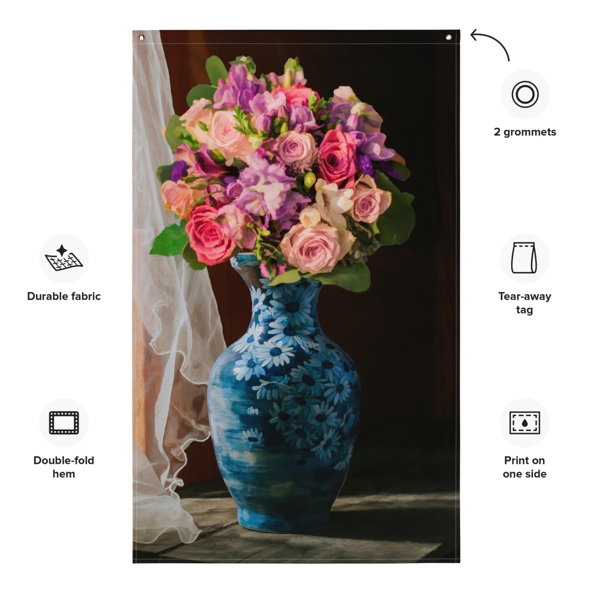 image-Flower and Vase Painting Flag Tapestry
