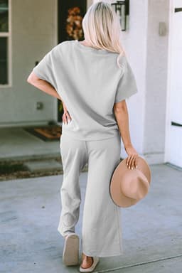 image-Strawberry Pink Textured Loose Fit T Shirt and Drawstring Pants Set