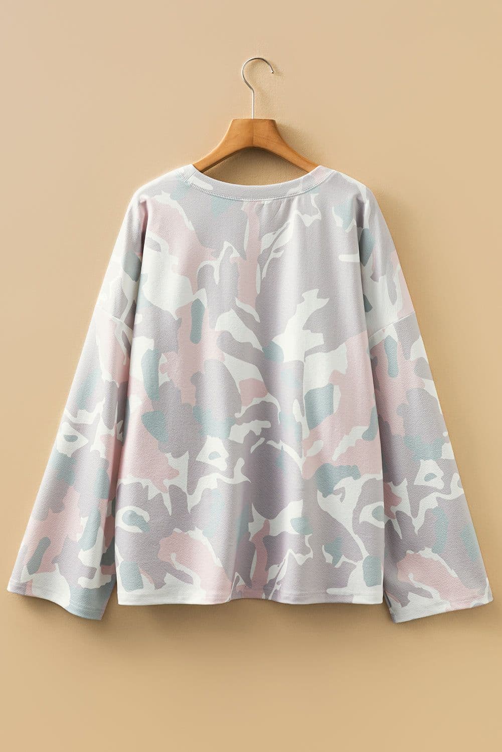 image-Green Plus Size Camouflage Print Drop Shoulder Pullover
