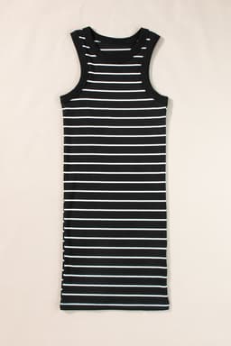 image-Black Stripe Ribbed Knit Mini Dress - Chic Silhouette, Sleeveless