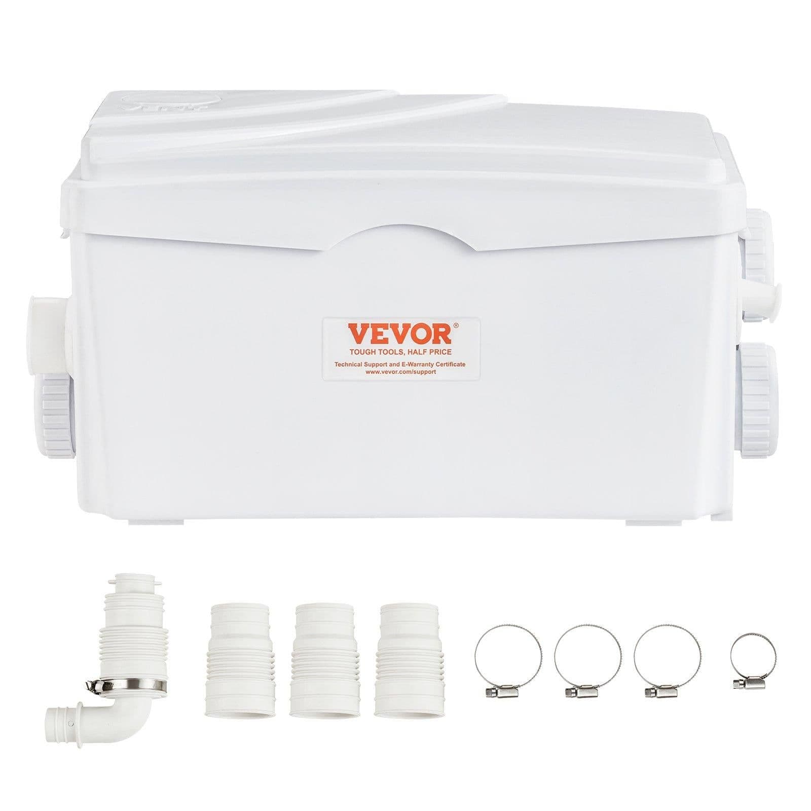 image-VEVOR Macerator Pump, 350W, 6000 L/h Flow, 23 ft/7 m Head, Macerator Sewerage Sump Pump with 3 Water Inlets for Basement, Kitchen, Sink, Shower, Bathtub, Laundry Waste Water Disposal Upflush Machine