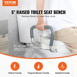 image-VEVOR Raised Toilet Seat, 5" Height Raised, 350 lbs Weight Capacity, for Round and Elongated Toilet, Twist Lock Installation,19.1" - 21.7" Adjustable Width, for Elderly, Handicap, Patient, Pregnant, M