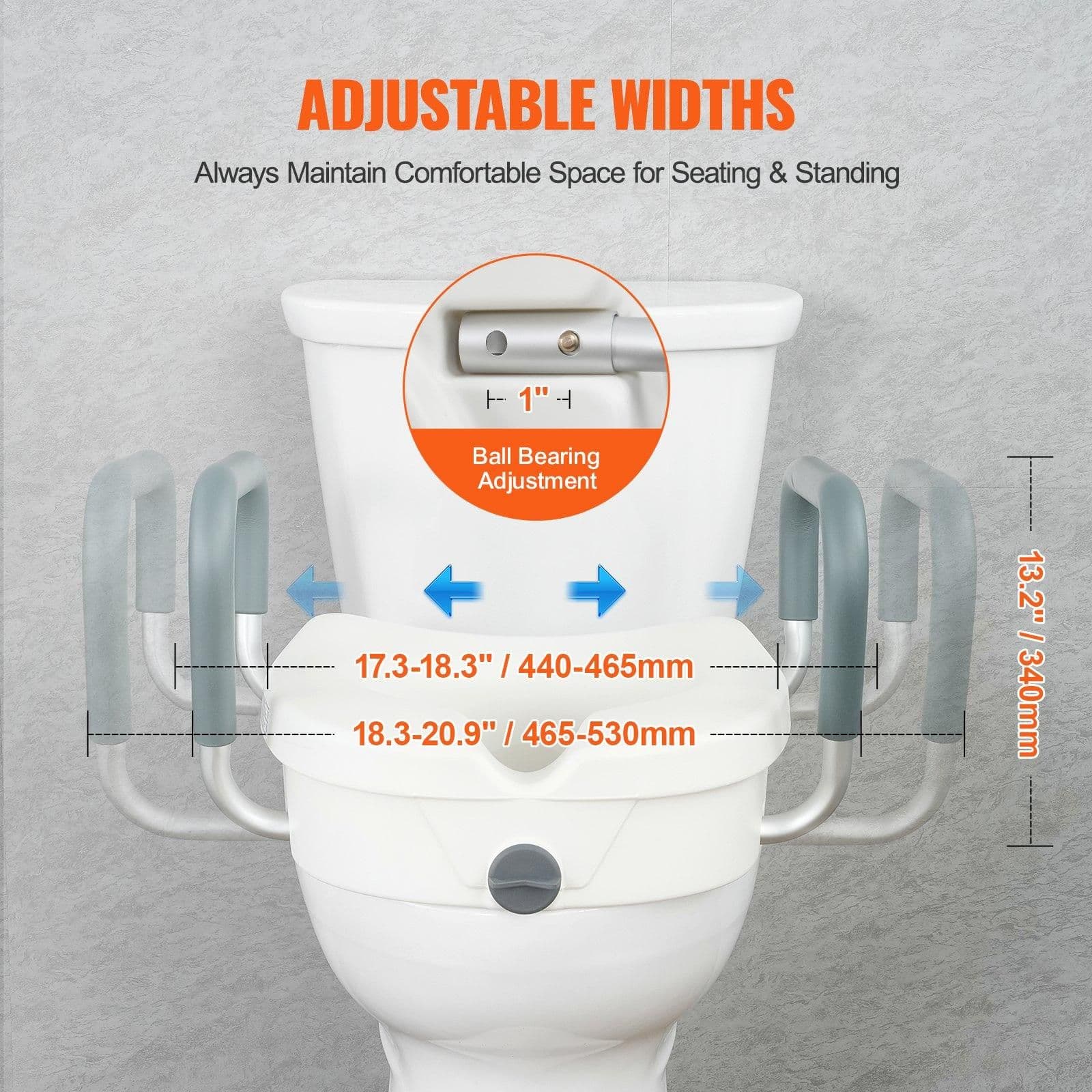 image-VEVOR Raised Toilet Seat, 5" Height Raised, 350 lbs Weight Capacity, for Round and Elongated Toilet, Twist Lock Installation,19.1" - 21.7" Adjustable Width, for Elderly, Handicap, Patient, Pregnant, M