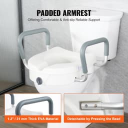 image-VEVOR Raised Toilet Seat, 5" Height Raised, 350 lbs Weight Capacity, for Round and Elongated Toilet, Twist Lock Installation,19.1" - 21.7" Adjustable Width, for Elderly, Handicap, Patient, Pregnant, M