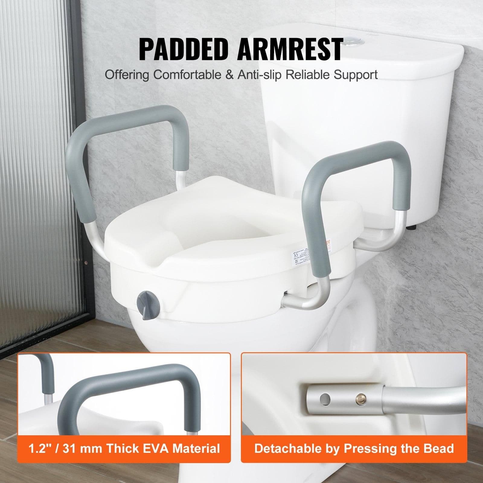 image-VEVOR Raised Toilet Seat, 5" Height Raised, 350 lbs Weight Capacity, for Round and Elongated Toilet, Twist Lock Installation,19.1" - 21.7" Adjustable Width, for Elderly, Handicap, Patient, Pregnant, M
