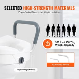 image-VEVOR Raised Toilet Seat, 5" Height Raised, 350 lbs Weight Capacity, for Round and Elongated Toilet, Twist Lock Installation,19.1" - 21.7" Adjustable Width, for Elderly, Handicap, Patient, Pregnant, M