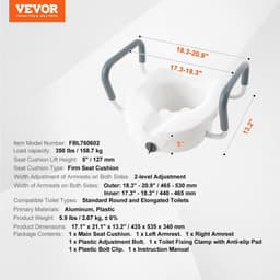 image-VEVOR Raised Toilet Seat, 5" Height Raised, 350 lbs Weight Capacity, for Round and Elongated Toilet, Twist Lock Installation,19.1" - 21.7" Adjustable Width, for Elderly, Handicap, Patient, Pregnant, M