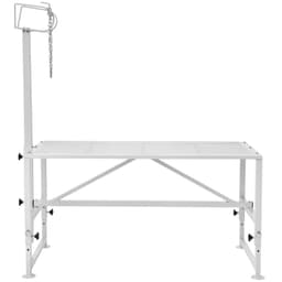 image-VEVOR Goat & Sheep Stand, 47x23 inch Livestock Stand, Metal Livestock Milking and Shearing Stand 21" to 33" Adjustable Height, with Headpiece and Nose Loop, 500lbs Loading Weight, White