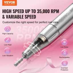 image-VEVOR Electric Rechargeable Nail Drill, 35,000RPM Portable Cordless Nail E File Machine, LCD-Display Acrylic Gel Grinder Tool with 6 Bits and 50PCS Sanding Bands for Manicure Pedicure Carve Polish