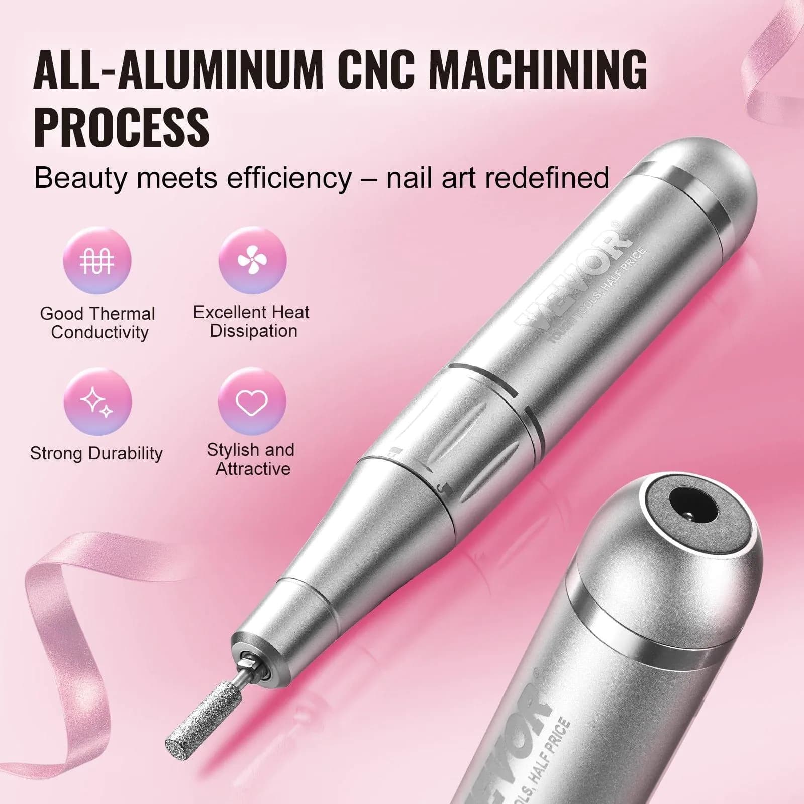 image-VEVOR Electric Rechargeable Nail Drill, 35,000RPM Portable Cordless Nail E File Machine, LCD-Display Acrylic Gel Grinder Tool with 6 Bits and 50PCS Sanding Bands for Manicure Pedicure Carve Polish