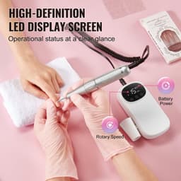 image-VEVOR Electric Rechargeable Nail Drill, 35,000RPM Portable Cordless Nail E File Machine, LCD-Display Acrylic Gel Grinder Tool with 6 Bits and 50PCS Sanding Bands for Manicure Pedicure Carve Polish