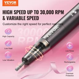 image-VEVOR Electric Cordless Nail Drill, 30,000RPM Variable-Speed Rechargeable Nail E File Machine, Portable Manicure Pedicure Polisher with 50PCS Sanding Bands for Dead Skin Removal, Nail Surface Smooth