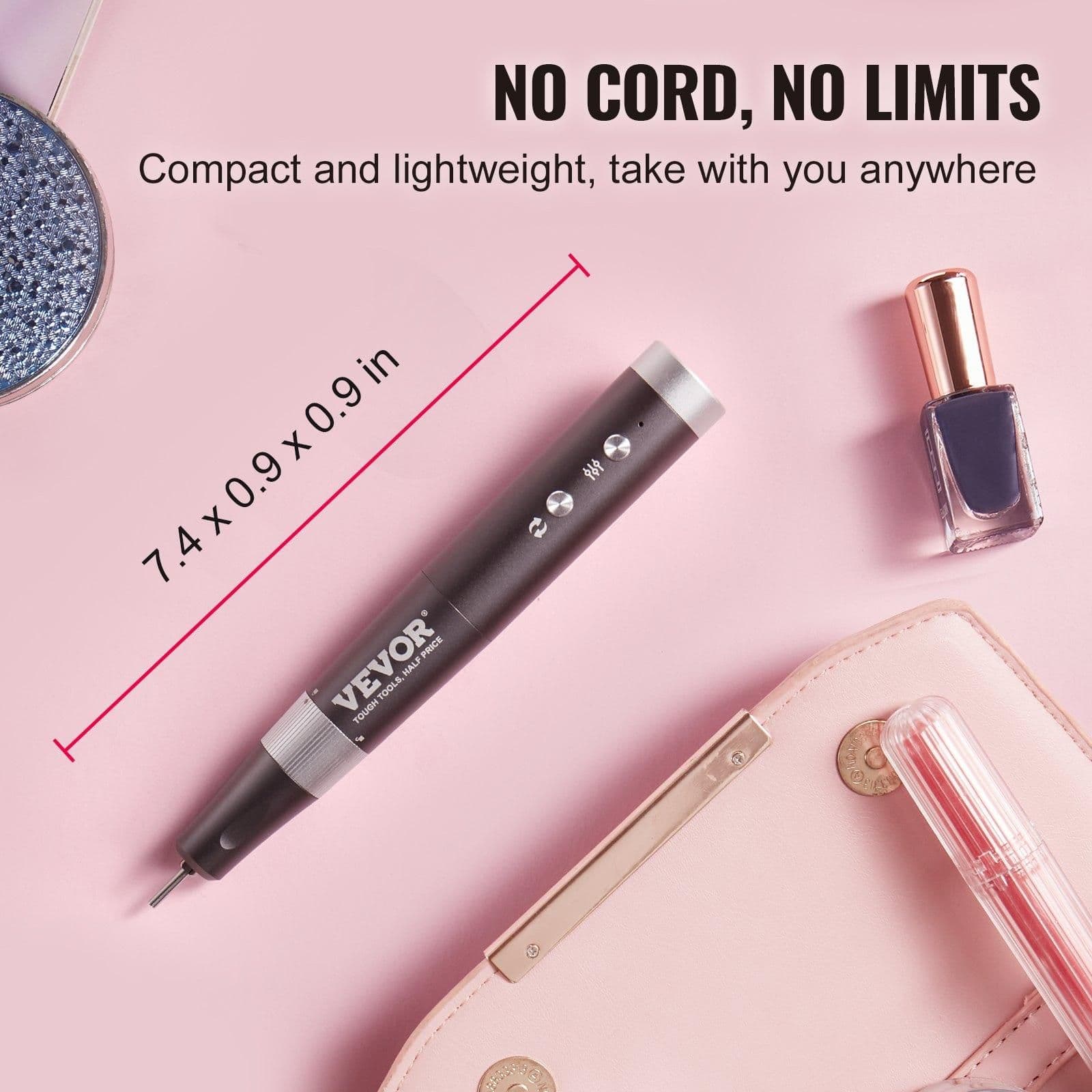 image-VEVOR Electric Cordless Nail Drill, 30,000RPM Variable-Speed Rechargeable Nail E File Machine, Portable Manicure Pedicure Polisher with 50PCS Sanding Bands for Dead Skin Removal, Nail Surface Smooth