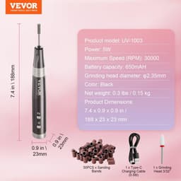image-VEVOR Electric Cordless Nail Drill, 30,000RPM Variable-Speed Rechargeable Nail E File Machine, Portable Manicure Pedicure Polisher with 50PCS Sanding Bands for Dead Skin Removal, Nail Surface Smooth