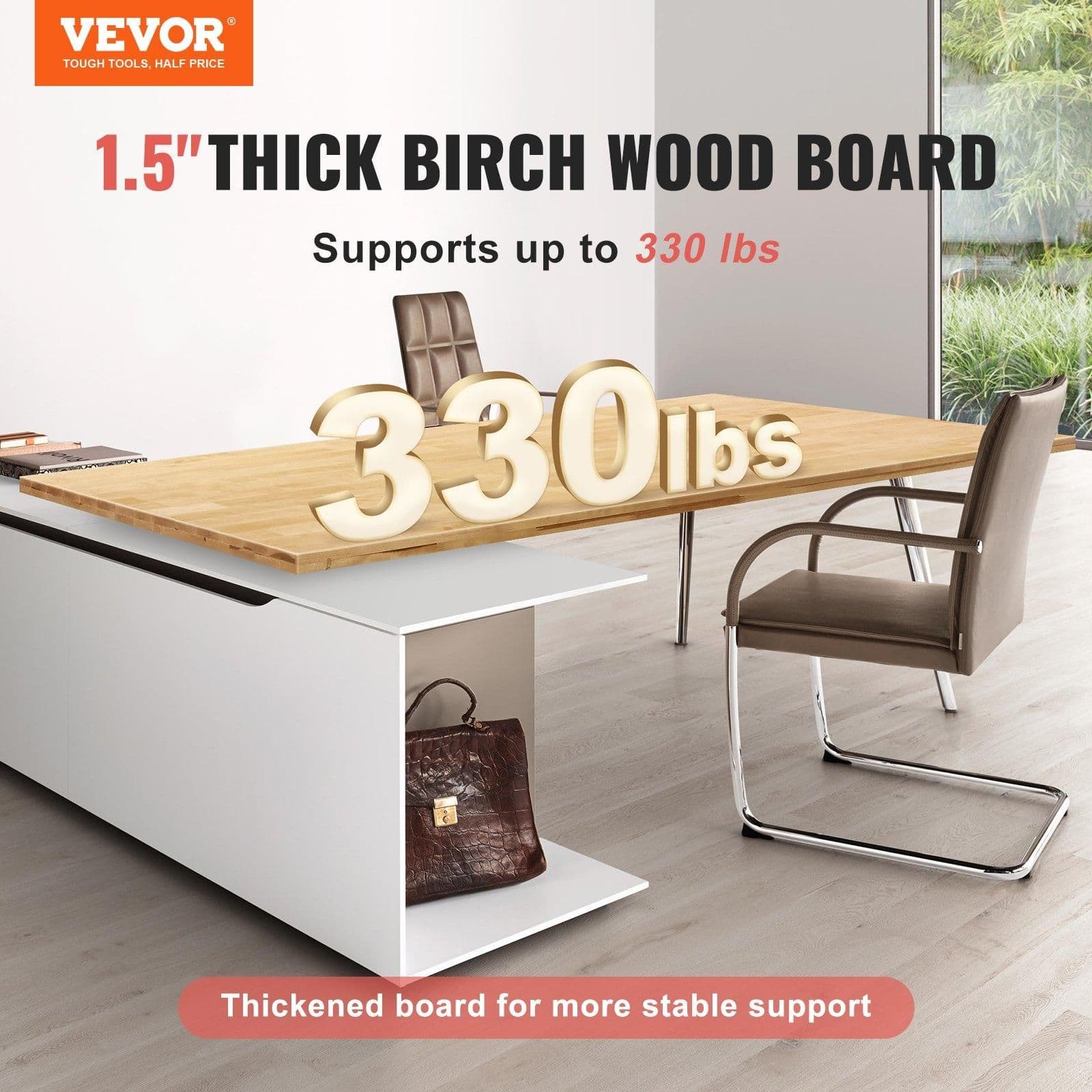 image-VEVOR Wood Table Top, Holds up to 330 lb, 29.5" x 23.6" x 1.5" Rectangular Countertop for Height Adjustable Electric Standing Desk Frame, Universal Solid One-Piece Maple Desktop for Office & Home Desk