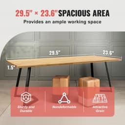 image-VEVOR Wood Table Top, Holds up to 330 lb, 29.5" x 23.6" x 1.5" Rectangular Countertop for Height Adjustable Electric Standing Desk Frame, Universal Solid One-Piece Maple Desktop for Office & Home Desk
