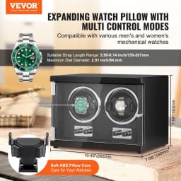 image-VEVOR Watch Winder, Dual Watch Winder for Men's and Women's Automatic Watch, with 2 Super Quiet Japanese Mabuchi Motors, Blue LED Light and Adapter, High-Density Board Shell and Black PU