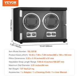 image-VEVOR Watch Winder, Dual Watch Winder for Men's and Women's Automatic Watch, with 2 Super Quiet Japanese Mabuchi Motors, Blue LED Light and Adapter, High-Density Board Shell and Black PU