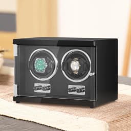 image-VEVOR Watch Winder, Dual Watch Winder for Men's and Women's Automatic Watch, with 2 Super Quiet Japanese Mabuchi Motors, Blue LED Light and Adapter, High-Density Board Shell and Black PU