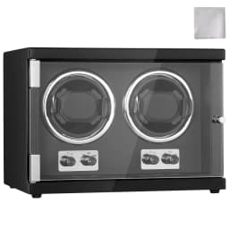 image-VEVOR Watch Winder, Dual Watch Winder for Men's and Women's Automatic Watch, with 2 Super Quiet Japanese Mabuchi Motors, Blue LED Light and Adapter, High-Density Board Shell and Black PU