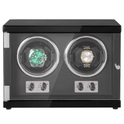 image-VEVOR Watch Winder, Dual Watch Winder for Men's and Women's Automatic Watch, with 2 Super Quiet Japanese Mabuchi Motors, Blue LED Light and Adapter, High-Density Board Shell and Black PU