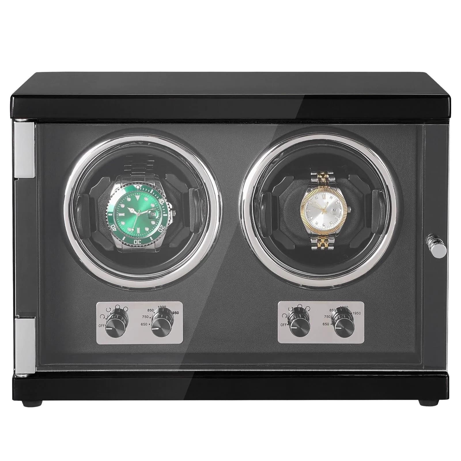image-VEVOR Watch Winder, Dual Watch Winder for Men's and Women's Automatic Watch, with 2 Super Quiet Japanese Mabuchi Motors, Blue LED Light and Adapter, High-Density Board Shell and Black PU
