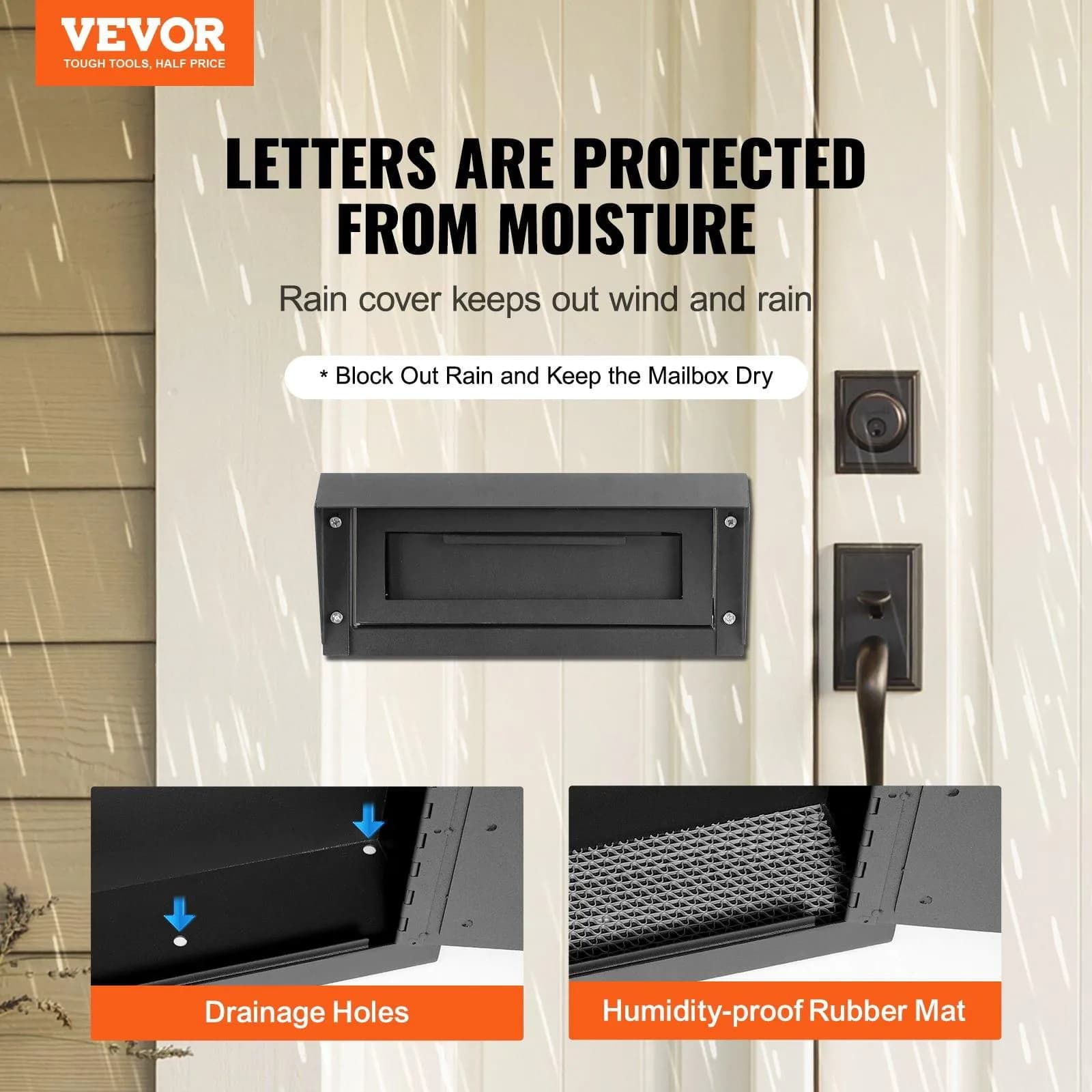 image-VEVOR Through The Door Key Drop Box, Heavy Duty Steel Through the Door Mailbox with 1.8" 12" Key Lock, 12x6x16" Mail Drop Box, Black