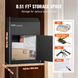 image-VEVOR Through The Door Key Drop Box, Heavy Duty Steel Through the Door Mailbox with 1.8" 12" Key Lock, 12x6x16" Mail Drop Box, Black