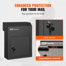 image-VEVOR Through The Door Key Drop Box, Heavy Duty Steel Through the Door Mailbox with 1.8" 12" Key Lock, 12x6x16" Mail Drop Box, Black