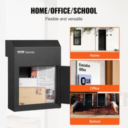 image-VEVOR Through The Door Key Drop Box, Heavy Duty Steel Through the Door Mailbox with 1.8" 12" Key Lock, 12x6x16" Mail Drop Box, Black