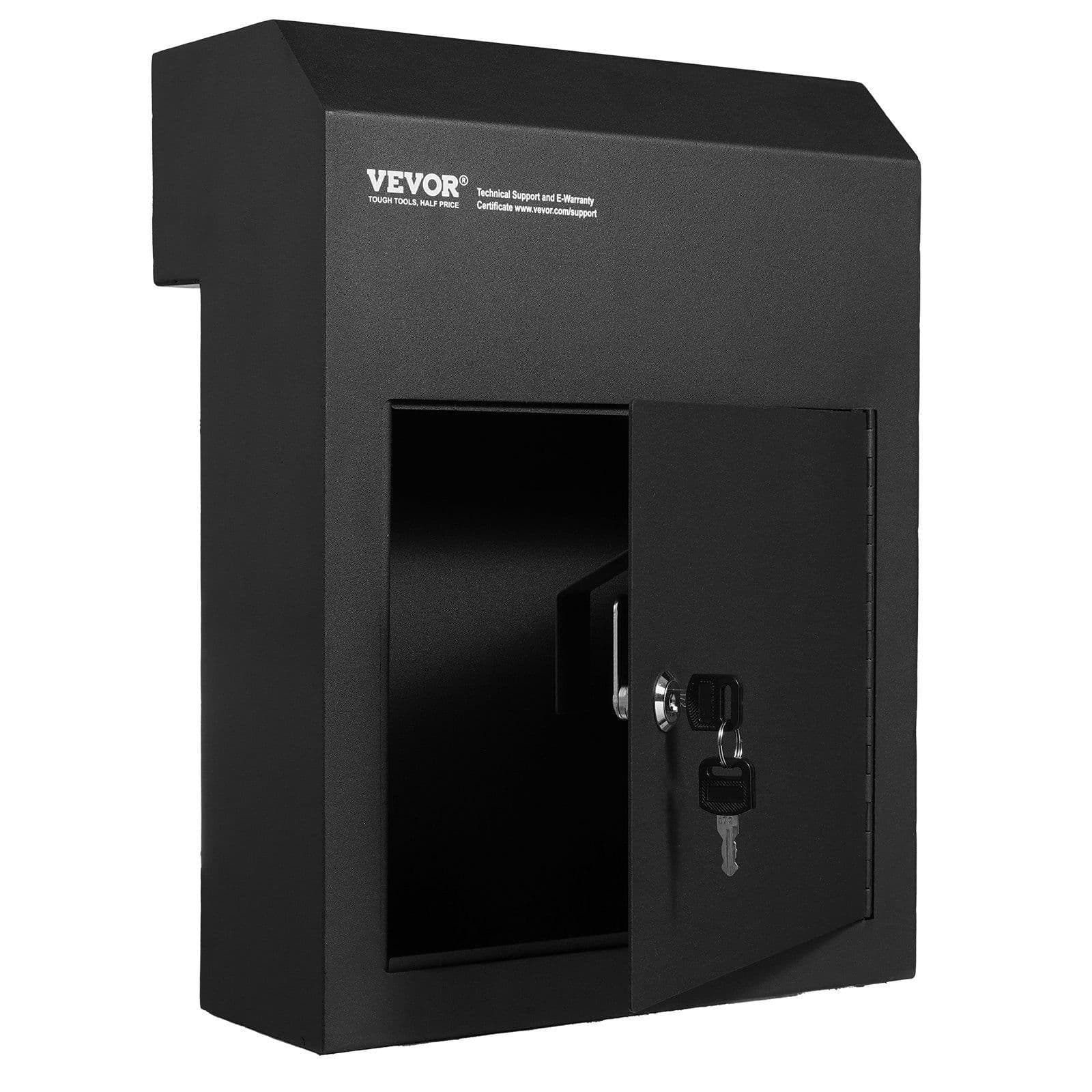 image-VEVOR Through The Door Key Drop Box, Heavy Duty Steel Through the Door Mailbox with 1.8" 12" Key Lock, 12x6x16" Mail Drop Box, Black