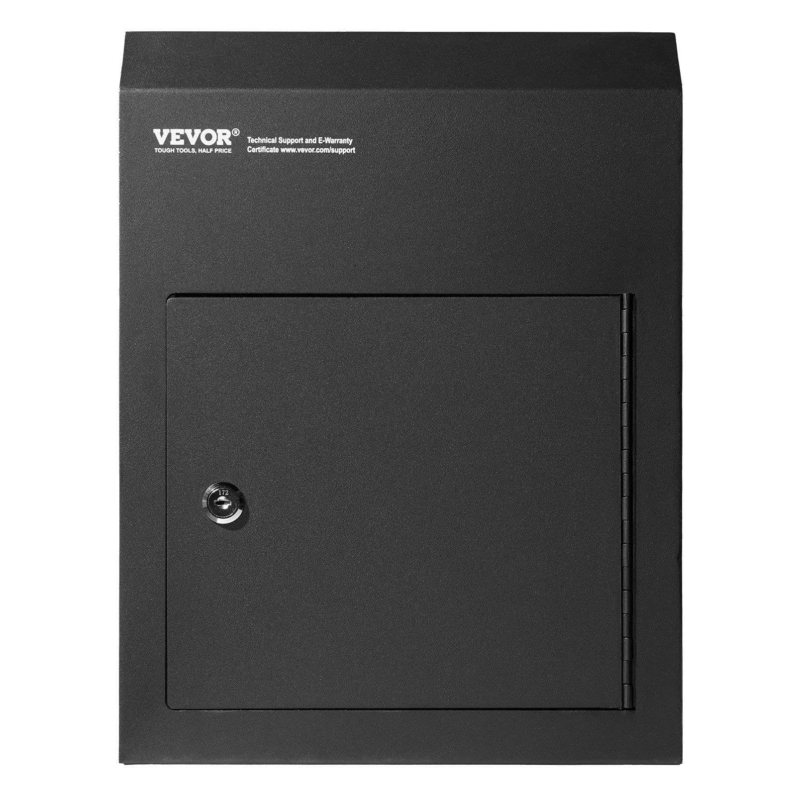 image-VEVOR Through The Door Key Drop Box, Heavy Duty Steel Through the Door Mailbox with 1.8" 12" Key Lock, 12x6x16" Mail Drop Box, Black