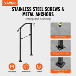 image-VEVOR Handrails for Outdoor Steps, Fit 1 or 2 Steps Outdoor Stair Railing, Arch#1 Wrought Iron Handrail, Flexible Porch Railing, Black Transitional Handrails for Concrete Steps or Wooden Stairs