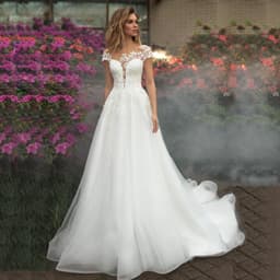 image-Wedding Dresses Vertigo De Novia Short Sleeves Scoop Neck Illusion